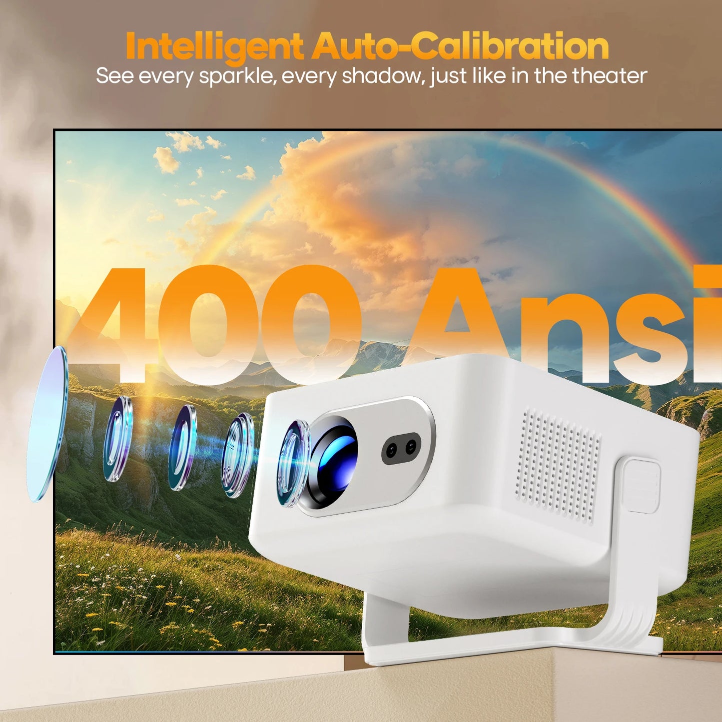 Auto Focus Android 14 4K Projector 400ANSI 8K Native 720P HY300 Max with Wifi6 BT5.4 Allwinner H726 Portable Outdoor